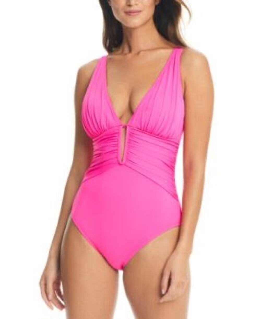Bleu by Rod Beattie Molded-Cup One-Piece Swimsuit Pink Bling Women's 10 NWT